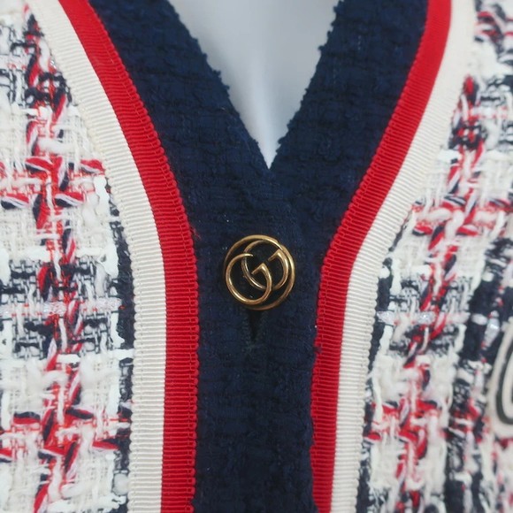 Gucci Sega Logo Tweed Blazer White/Navy Size 38 Single Breasted Jacket - Picture 2 of 12